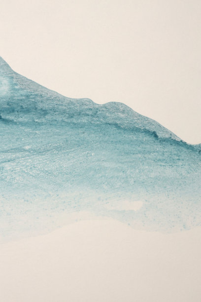 水墨水彩手绘烟雾流动波浪风景，背景为湿润的颗粒纸张纹理。米色、蓝色。图片下载