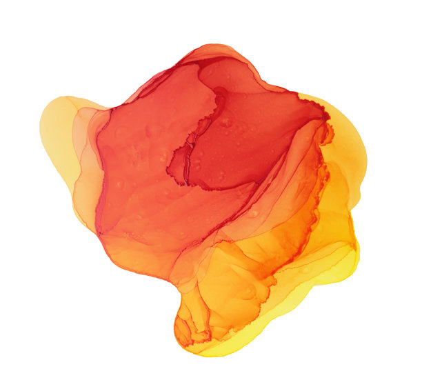 艺术烟雾酒精墨水，水彩手绘流动云彩污渍。白色背景上的抽象黄、橙、红污渍。图片下载