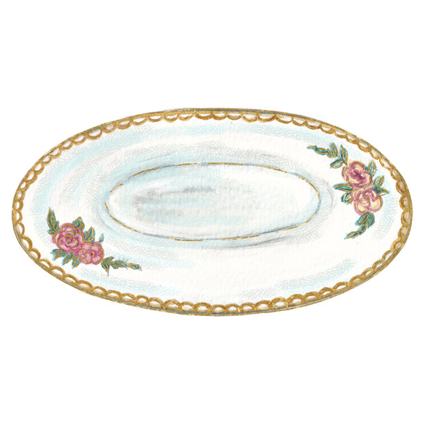 老式水彩插画，描绘了传统的俄式茶具，包括茶炊、茶壶、茶杯、贝果以及放在蓝色桌布上的洋甘菊。温馨的民间艺术风格，色调温暖。图片下载