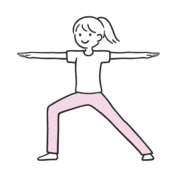 粉色裤子的可爱年轻女子练习瑜伽战士式插画——简约手绘风格图片下载