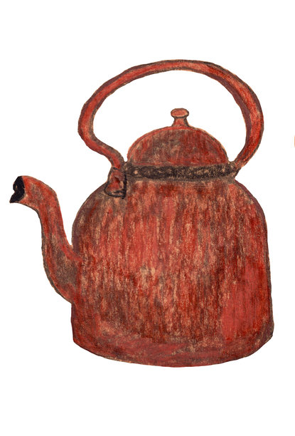 红色水壶水彩茶壶插画，用于厨房装饰和茶歇时间图片下载