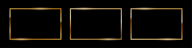 黑色背景上的金色边框。带有微妙灯光效果的豪华发光边框。画廊、奖项、设计展示的优雅模板。写实矢量插画集图片下载