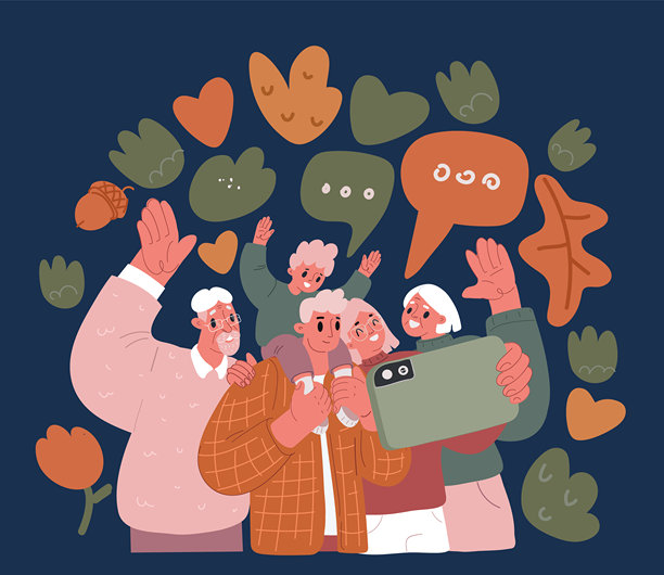 卡通矢量插画，描绘一位女士坐在巨大的棕榈叶上，以一种异想天开的方式象征着关怀和培育支持的概念。图片下载