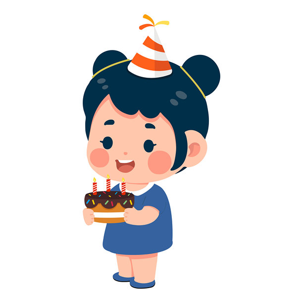 女孩拿着生日蛋糕的插画图片下载