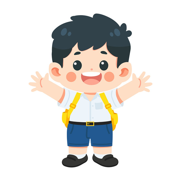 背着背包、张开双臂的校男孩插画图片下载