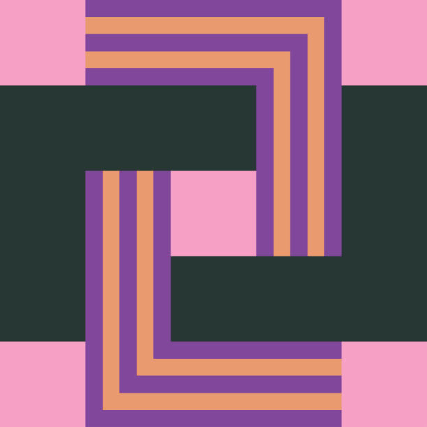 紫色和驼色线条交织，以及一个深绿色矩形在浅粉色背景上图片下载