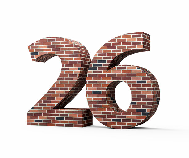 彩色砖块砌成的砖墙数字26，3D插画图片下载