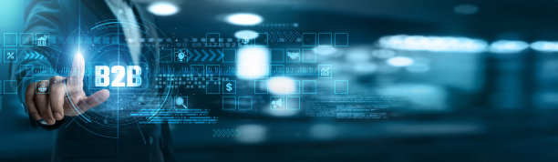 商务人士触摸B2B网络和潜在客户开发、客户合作、市场扩张、销售策略、供应链整合、数字协作、品牌定位。图片下载