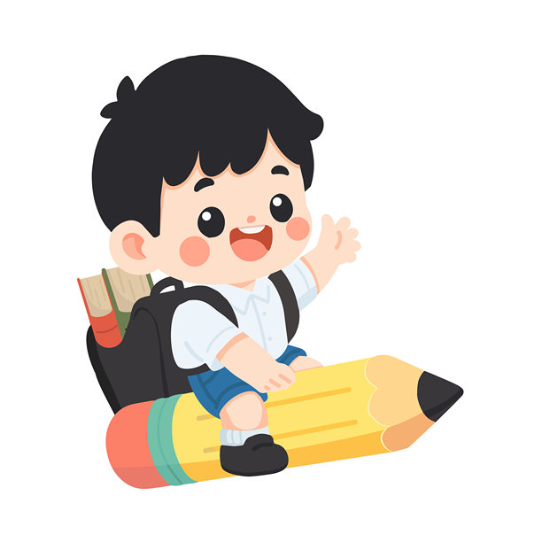 骑着铅笔的微笑男孩插画图片下载