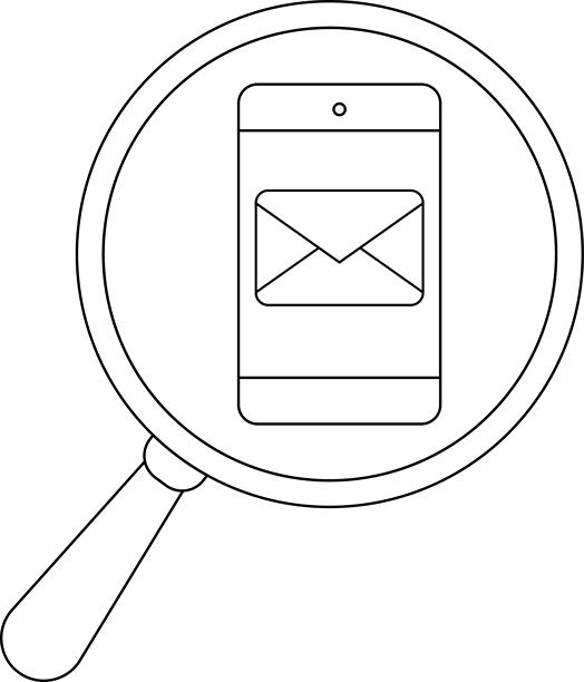 放大镜聚焦于显示电子邮件图标的智能手机屏幕图片下载