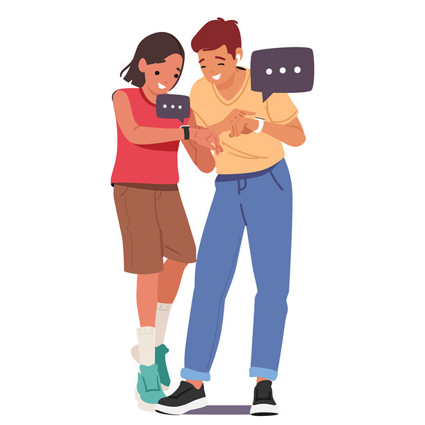 青少年卡通情侣使用智能手表进行通讯和收发短信图片下载