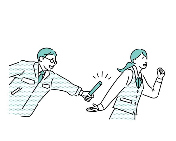 身着工作服的男子将接力棒交给女子——侧视图——公司——工业、仓库、运输——商业插画素材图片下载