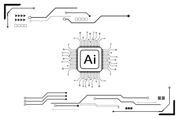 抽象的未来感电路板插画。印有“生成式AI”的电路板。用于科技背景的电路板图案。白色背景上的矢量插画。图片下载