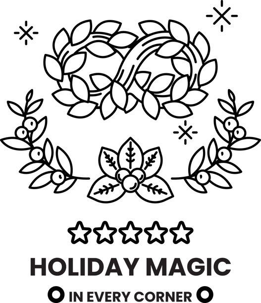 一张黑白照片，描绘了一个由叶子和一颗星星组成的树冠。图片下载