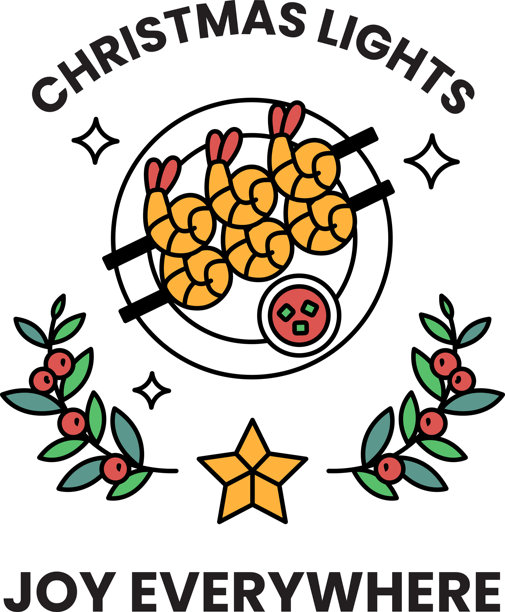 黑白圣诞灯主题图片，配有食物盘和星星。图片下载