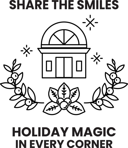 黑白照片，房子周围环绕着花环图片下载