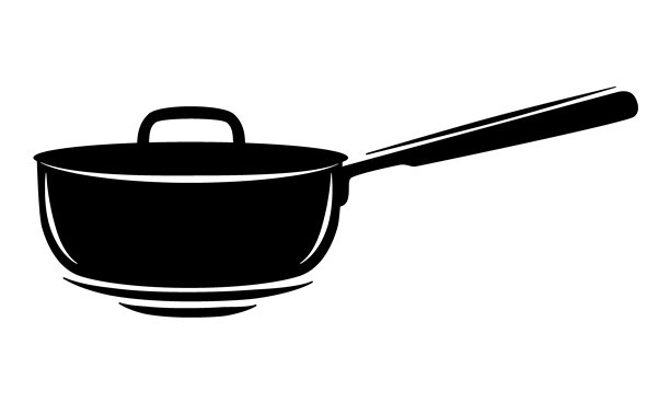 厨具平底锅图标。炒锅符号矢量扁平卡通及线条轮廓笔画简约图形插画，厨房用锅平底锅象形图符号图片下载
