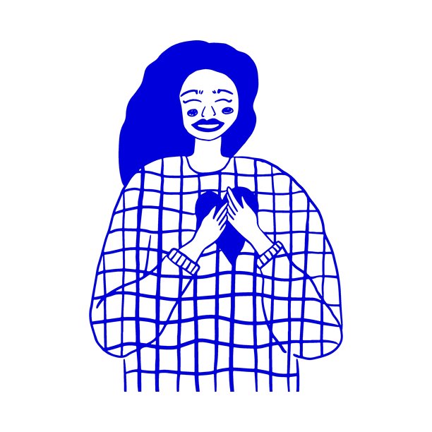 自我关怀和爱心的平面设计概念。单色蓝色的女性手持爱心。当代手绘风格的矢量插画。图片下载