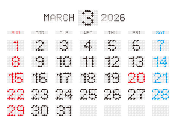 2026年3月LED显示屏风格日历（日本版）图片下载
