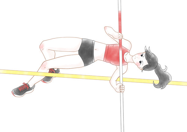 女孩撑杆跳的风格化水彩插画图片下载