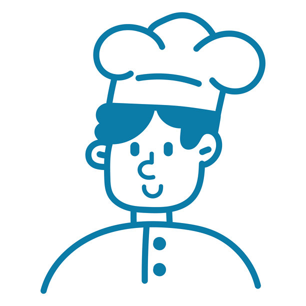 卡通涂鸦线条插画，描绘一位男性厨师形象。图片下载