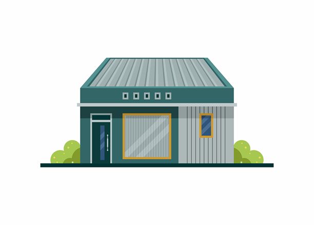 简易平铺插画风格的小房子建筑。图片下载