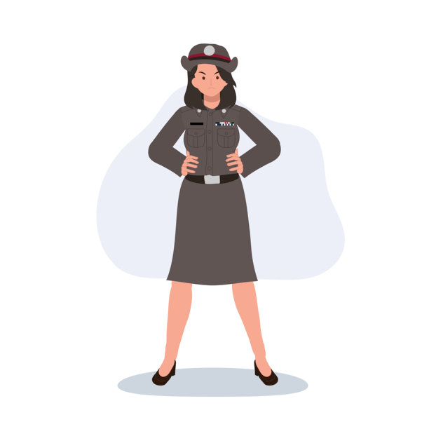 泰国女警制服，自信站立，亚洲执法人员插画图片下载