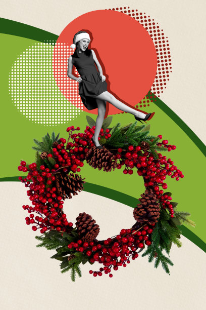 快乐女孩跳舞新年扳手庆祝假期的垂直照片拼贴画，周末放松，戴着圣诞老人帽图片下载