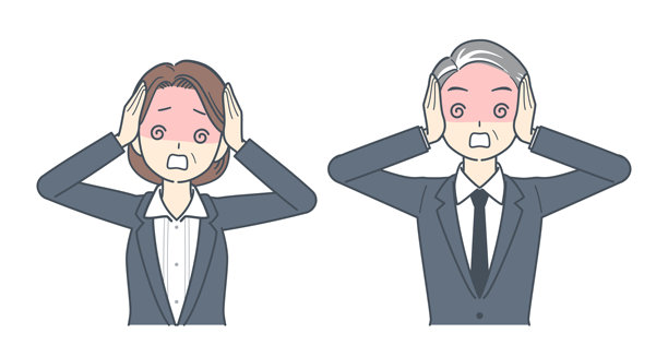 一位中年男商人和一位中年女商人在困惑地抱着头，插画图片下载