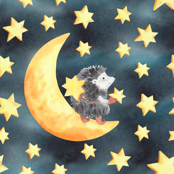 海星装饰海军背景天空的无缝图案。水彩插画。适用于织物、壁纸、包装纸、贺卡、设计、装饰和插画。图片下载