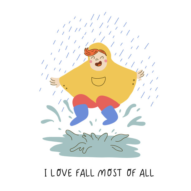 下雨天，穿着雨衣和雨靴的快乐孩子，手绘扁平化矢量人物插画。快乐的学龄前儿童享受雨中时光。矢量剪贴画。图片下载