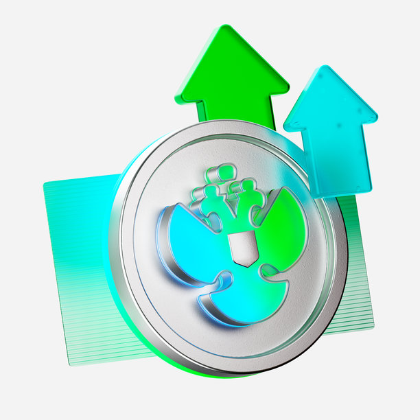 3d插画：一枚带有俄罗斯鹰徽和向上箭头的硬币，象征着俄罗斯经济的增长、政府收入、税收、利润增加和投资。图片下载