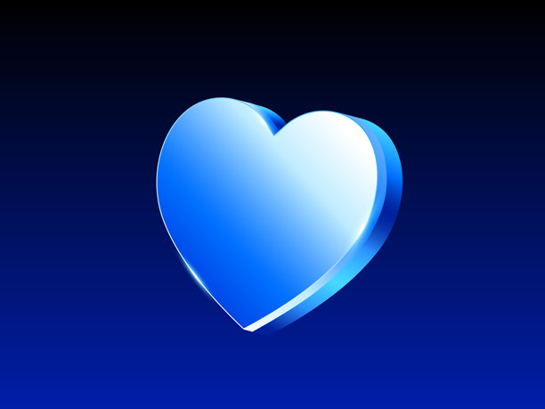 3D蓝色爱心插画，表面光滑，背景渐变，象征着爱与现代数字设计。3D矢量插画图片下载