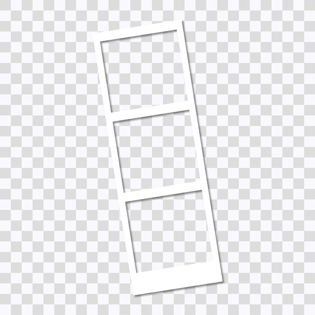 空白透明照片条模板，呈旋转排列，孤立在透明背景上。3个方形即时照片框，适用于社交网络、文件、娱乐。可编辑矢量插图。图片下载