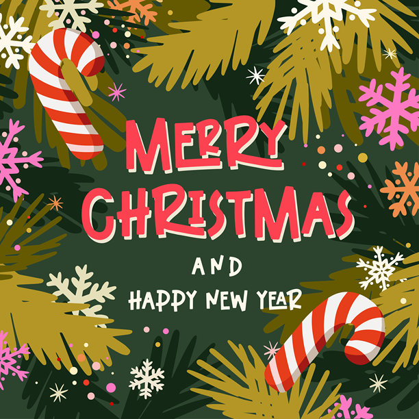 圣诞快乐庆典方形贺卡、海报、传单、邀请函、创意手绘、现代明亮矢量插画图片下载