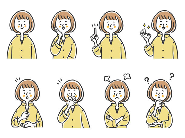 各种面部表情的女性插画集，上半身，矢量图图片下载