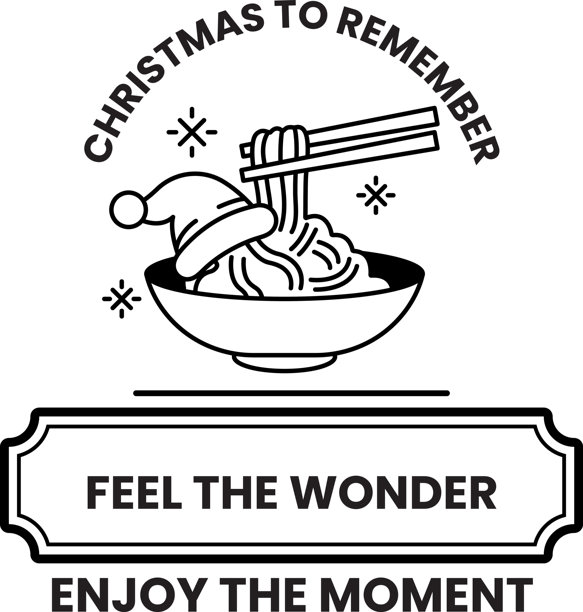 一碗面的黑白照片，面条上顶着一顶圣诞帽图片下载