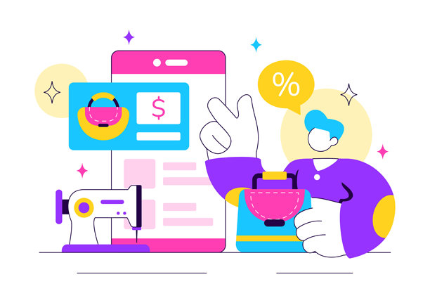 在线手工艺品市场插画，展示了一个允许工匠向消费者销售独特手工制品的平台图片下载