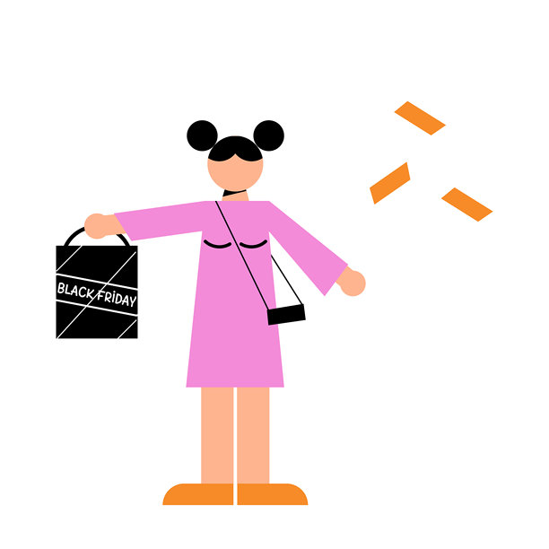 一个带着购物袋的女人。矢量插画图片下载