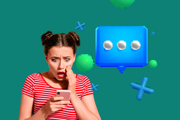 独家杂志艺术流行趋势拼贴，快乐的女孩和男孩站着，带有泡泡、通讯、简历图标、网页、聊天、对话和交流。图片下载