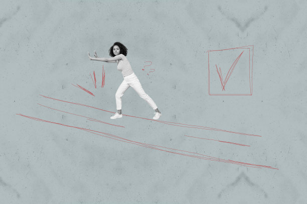 充满活力的跳跃者拼贴画，配以俏皮的卡通涂鸦，创意奇幻概念插画图片下载