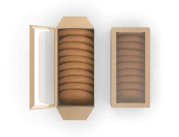 3D渲染插画，空白纸盒包装，适用于饼干或曲奇。极简干净的食品容器模型，非常适合品牌和包装设计。图片下载