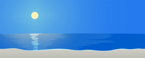 矢量插画：夜晚月亮照耀大海，带有月光小路背景图片下载