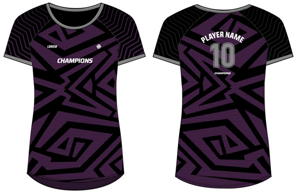 女性运动球衣T恤设计概念插画，菱形几何图案圆领T恤，适用于女孩和女士排球、足球、羽毛球、篮球、无挡板篮球运动服套装。图片下载