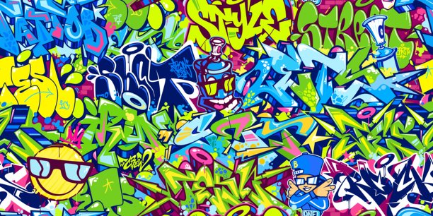 无缝彩色时尚抽象都市风格嘻哈涂鸦街头艺术矢量背景模板图片下载