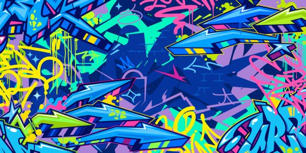 酷炫抽象都市风格嘻哈涂鸦街头艺术矢量插画背景模板图片下载