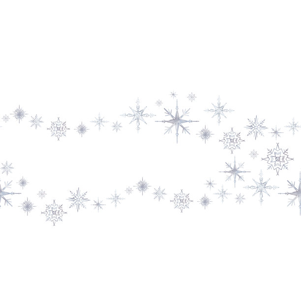 带有雪花图案的无缝图案，背景孤立。手绘水彩插画，带有波浪线。用于横幅或装饰品的重复边框，采用柔和的色彩。天堂般的背景图。图片下载