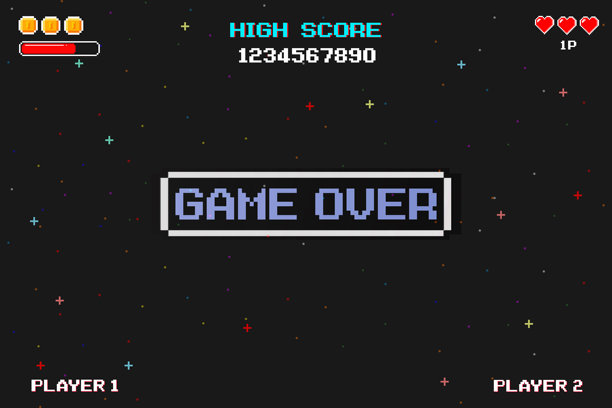 游戏结束。现代潮流游戏背景，带有灯光效果，用于矢量插画的游戏素材。图片下载