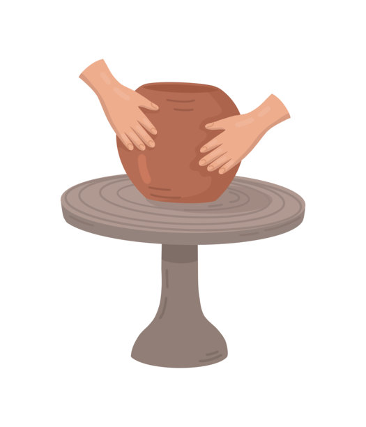 陶艺师在陶轮上制作陶罐，矢量插画。手工在陶轮上用粘土制作陶罐。卡通风格的陶艺手工爱好插画。矢量插画图片下载