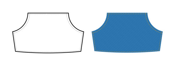 袋鼠口袋牛仔裤技术时尚插画。平铺服装线条模板和颜色。男女皆宜，中性。图片下载